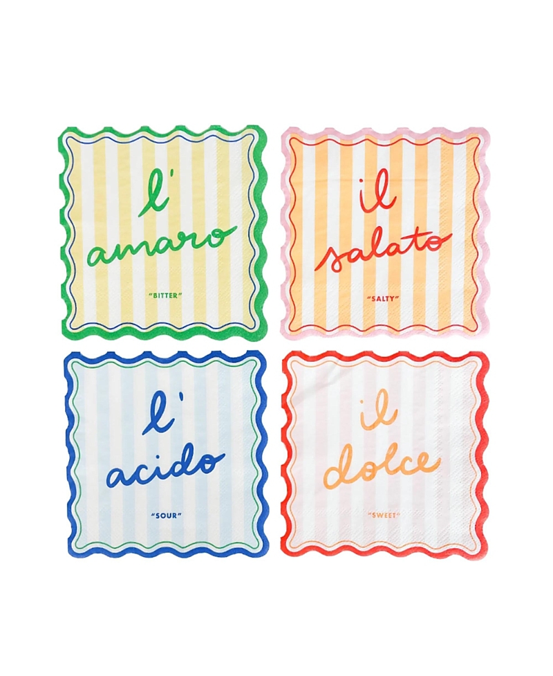 Jollity & Co Le Dinner Paper Cocktail Napkins, Set Of 20, 5 Of Each Style Per Pack In Multi