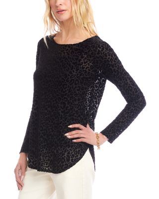 Long Sleeve Velvet Burnout Shirttail Top