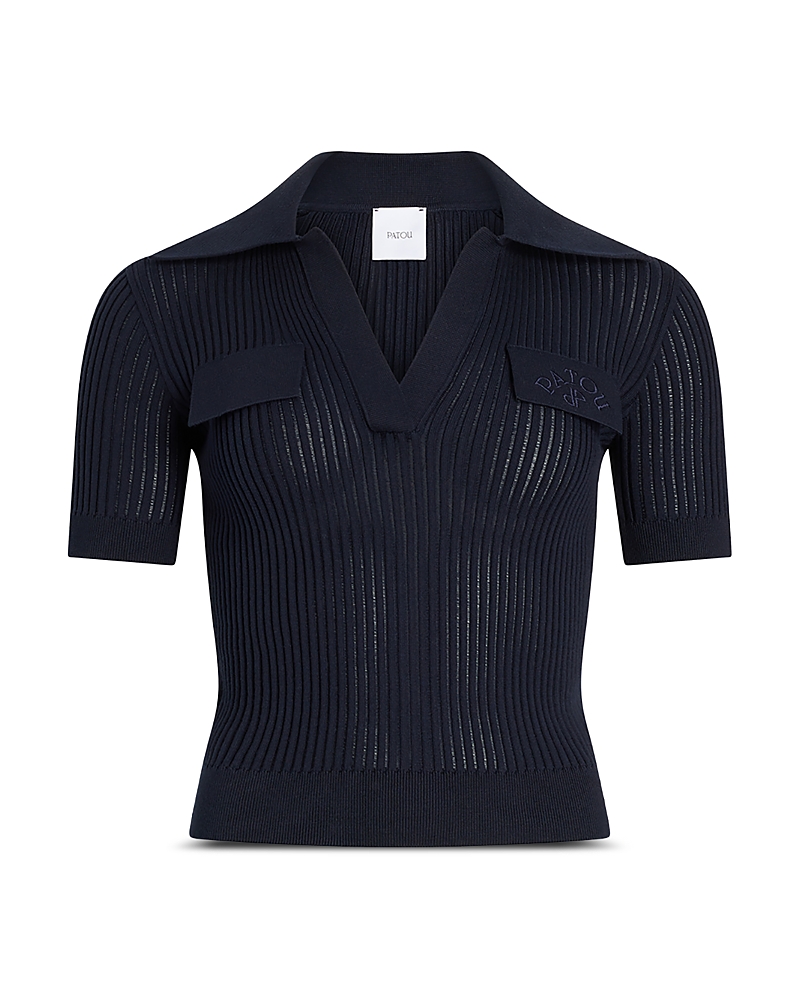 Patou Embroidered Knit Polo Top