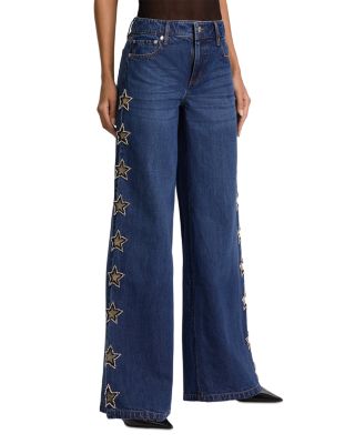 Amazing Low Rise Embellished Wide Leg Jeans in Dark Rinse