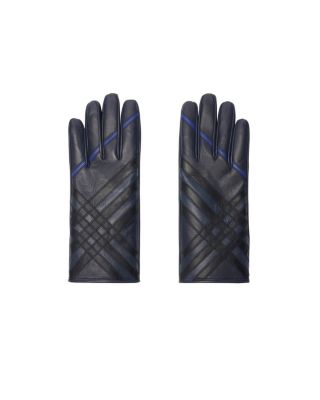 Check Intarsia Leather Gloves