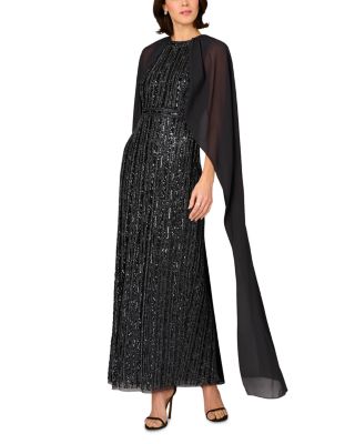 Beaded Cape Long Dress