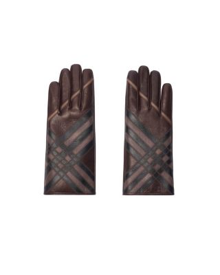 Check Intarsia Leather Gloves