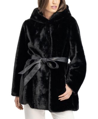 Faux Fur Mink Parka Coat with Belt