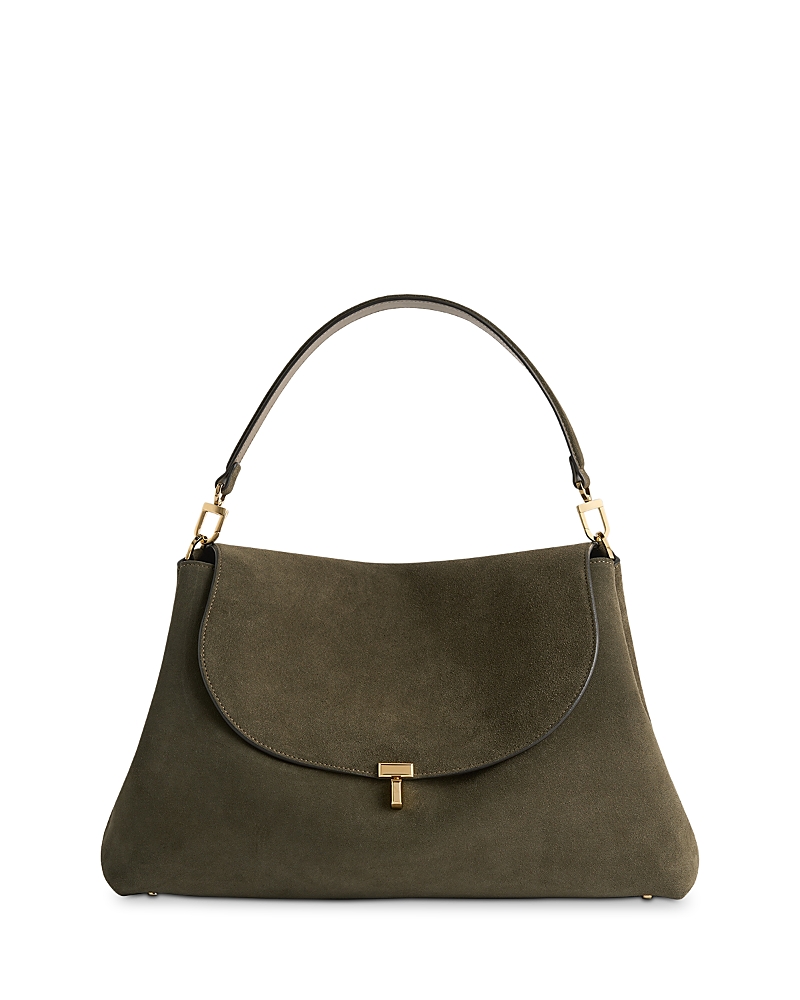 Totême T Lock Suede Satchel In Brown