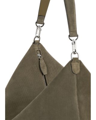 Bevel Medium Corded Suede Shoulder Bag 