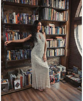 Embellished Halter Neck Keyhole Gown