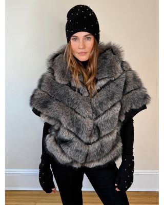 Crystal Bead Faux Fur Lined Fingerless Mittens