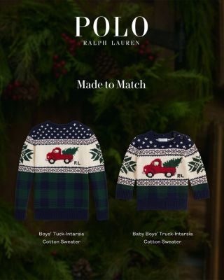 Boys' Truck Intarsia Cotton Sweater - Little Kid