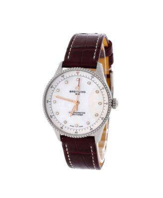  Navitimer Quartz Watch in Stainless Steel and Alligator with Diamond Markers and Mother of Pearl 32mm