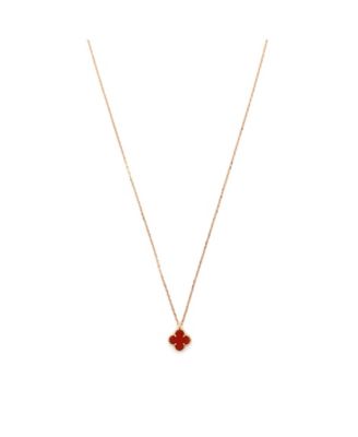  Sweet Alhambra Pendant Necklace 18K Rose Gold and Carnelian, 14.75 - 15.5"