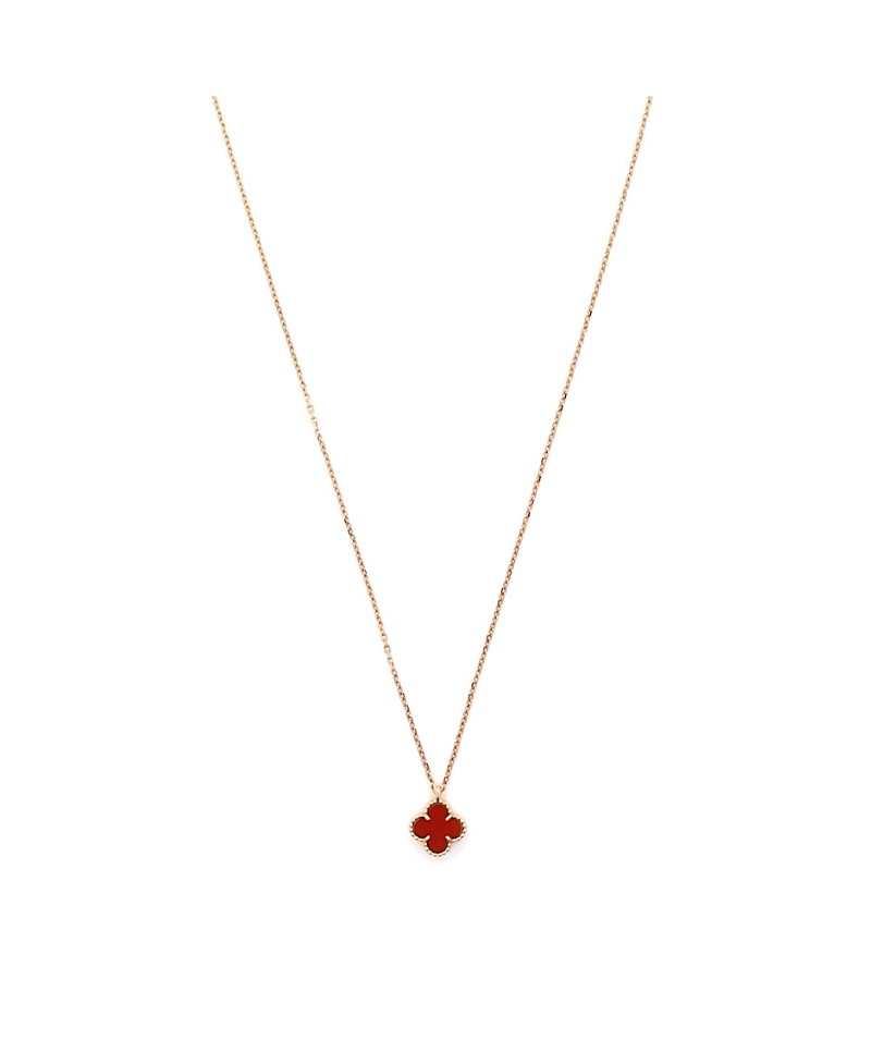 Pre-owned Pre-owned Van Cleef & Arpels Van Cleef & Arpels Sweet Alhambra Pendant Necklace 18k Rose Gold And Carnelian, 14.75 - 15 In Pink