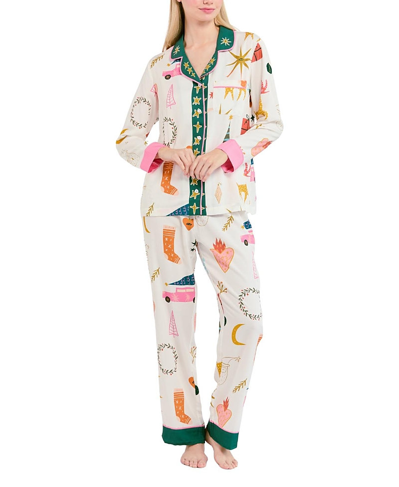 Katie Kime Mod Holiday Long Sleeve Pajama Pants Set In Multi