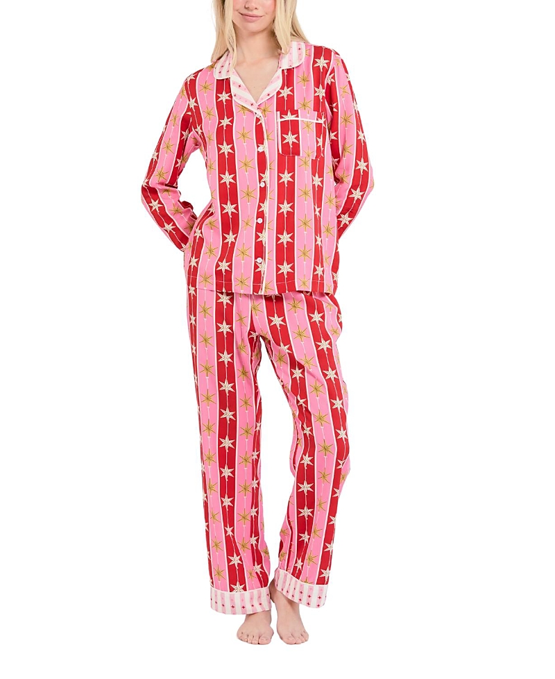 Katie Kime Tree Topper Long Sleeve Pajama Pants Set In Red