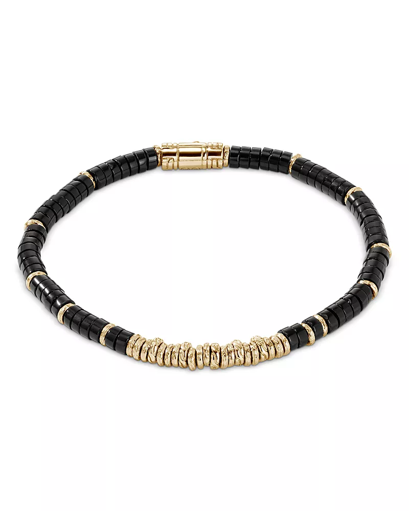 John Hardy 14K Yellow Gold Heishi Onyx Bracelet