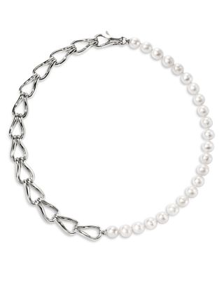 Sterling Silver Surf Cultured Freshwater Pearl Collar Necklace, 18"
