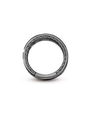 Men's Dark Silver Carved Chain Mixed Stone Band