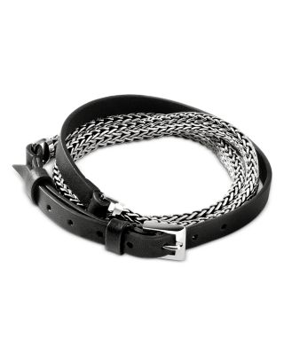 Sterling Silver Icon Leather Wrap Bracelet