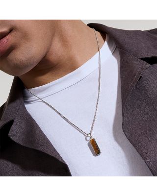 Men's Sterling Silver Modern Talisman Tiger Eye Pendant Necklace, 22"