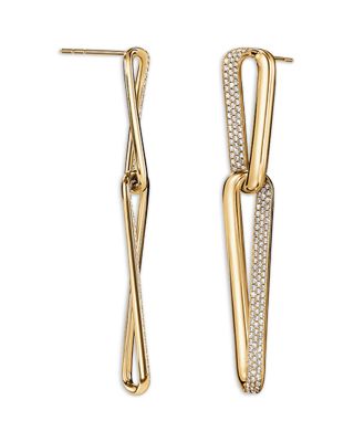18K Yellow Gold Inside Out Diamond Large Link Drop Earrings