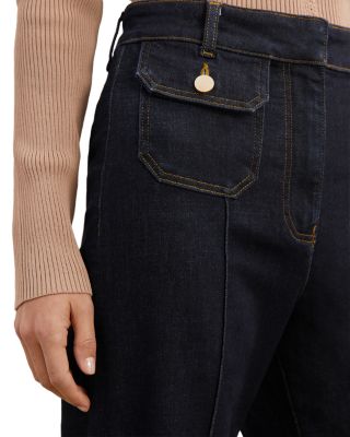 Ria High Rise Button Detail Flare Jeans in Dark Blue