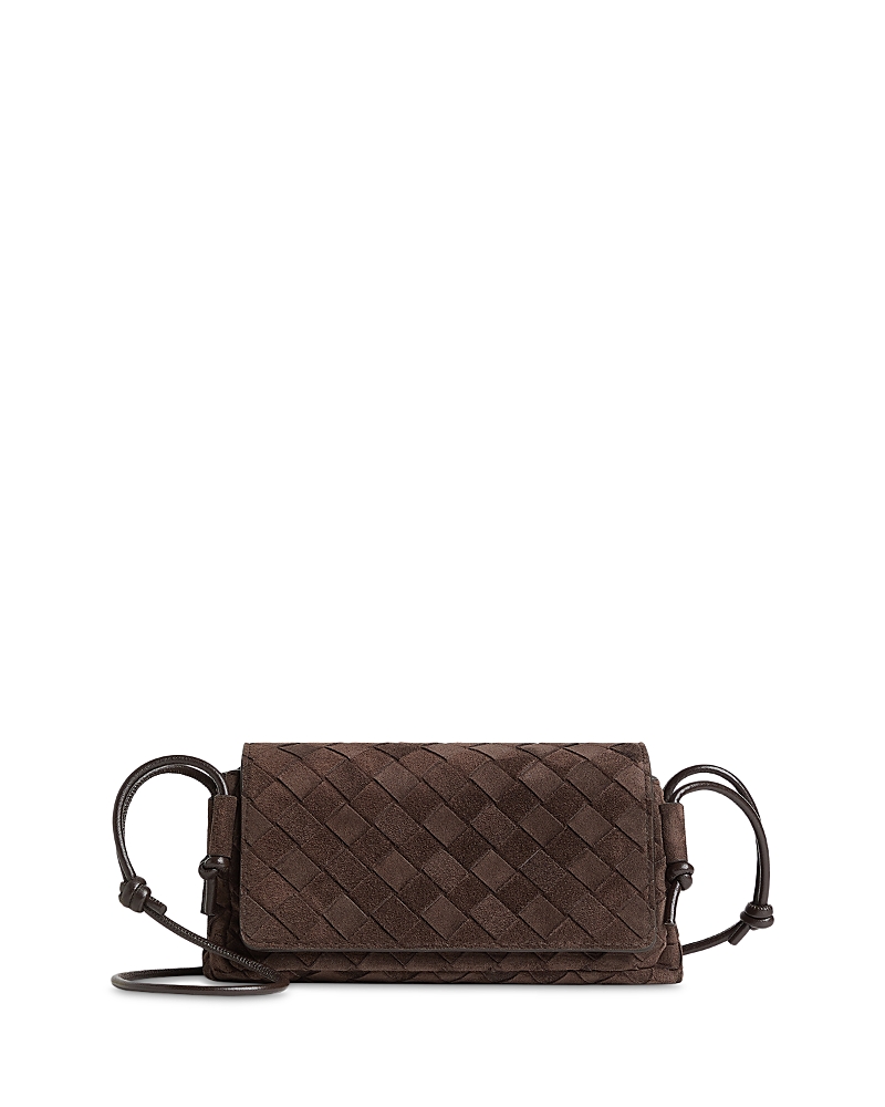 Bottega Veneta Notturno Intrecciato Small Suede Crossbody Bag In Brown