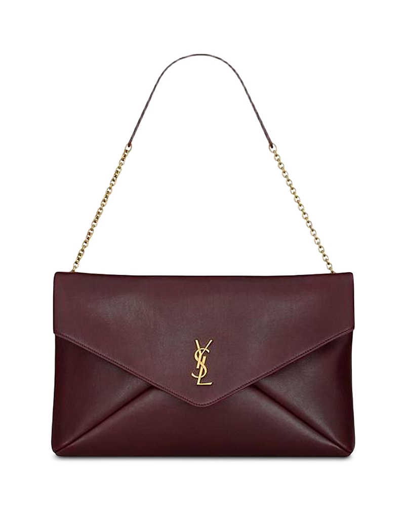 Saint Laurent Cassandre Large Pouch on Chain in Shiny Leather · One Size