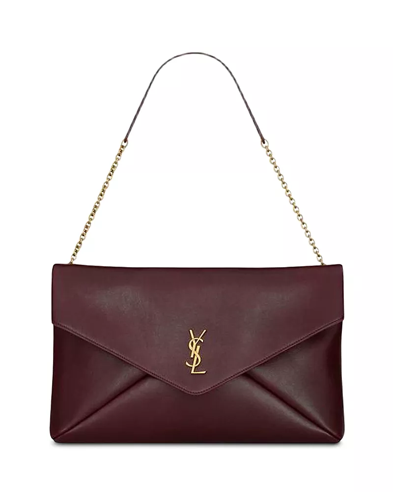 Saint Laurent Cassandre Large Pouch on Chain in Shiny Leather