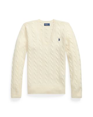 Cable Knit Wool & Cashmere V-Neck Sweater