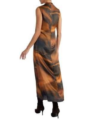 Nicole Sleeveless Midi Shift Dress in Printed Silk Charmeuse