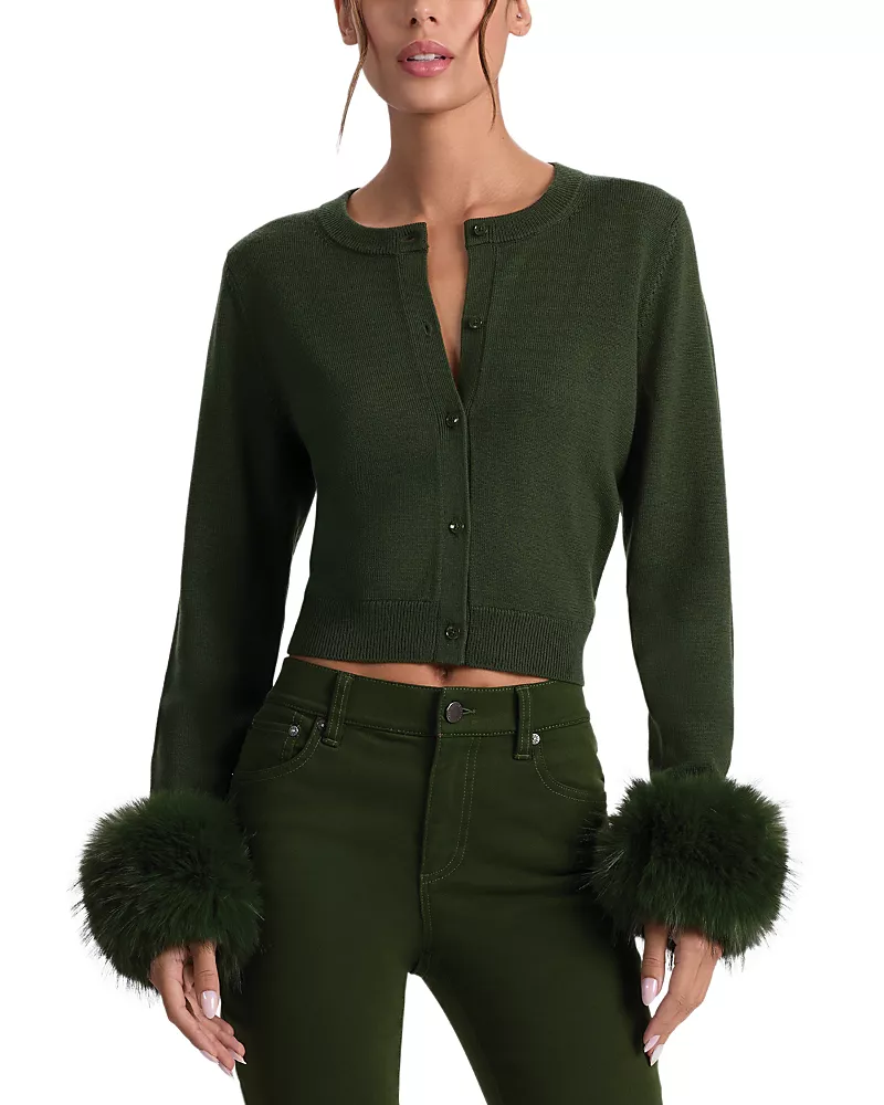 Alice and Olivia Dolly Wool Crewneck Cardigan Sweater