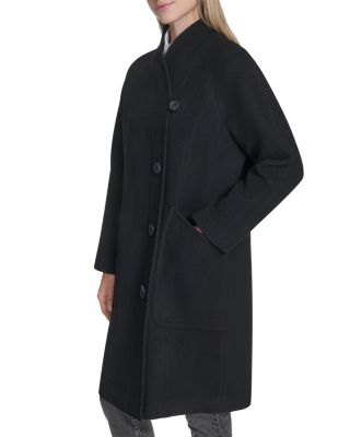 Asymmetric Closure Chevron Texture Wool Blend Coat