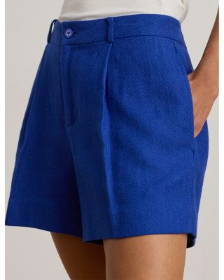 Pleated Linen Cotton Herringbone Shorts