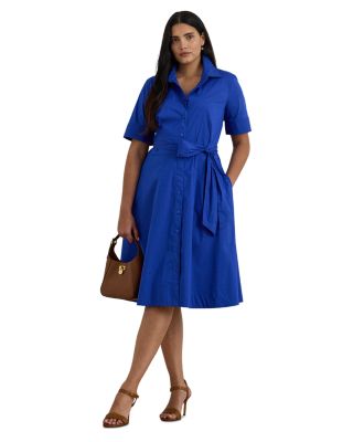 Cotton Blend Elbow Sleeve Shirtdress