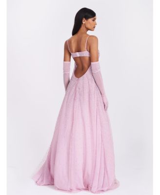 Walliee Rhinestone Embellished Mesh Backless Gown