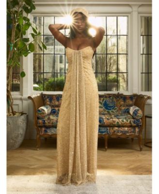  Ada Rhinestone Embellished Strapless Gown with Head Scarf