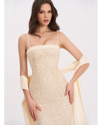  Raizell Beaded Sequin Bodycon Gown with Scarf