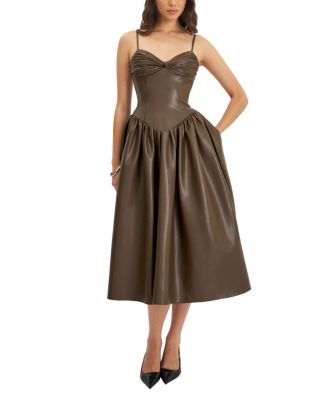 Parisia Faux Leather Drop Waist Maxi Dress