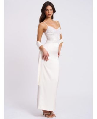  Karmen Faux Pearl Top Pencil Slip Gown with Scarf
