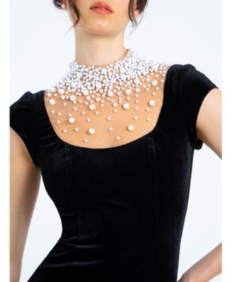  Rachael Velvet Faux Pearl Embellished Gown