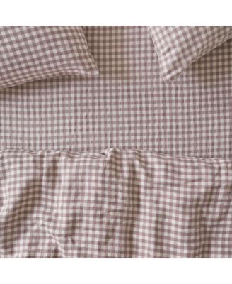 Gingham Linen Blend Fitted Sheet, Full