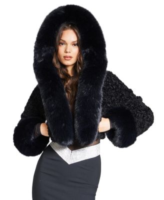 Kali Faux Fur Cropped Jacket with Hood