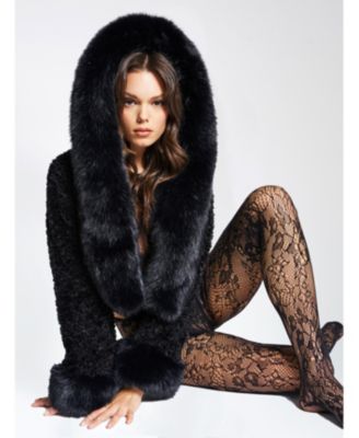 Kali Faux Fur Cropped Jacket with Hood