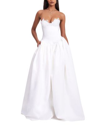 Naila Lace Trim Strapless Drop Waist Wedding Gown