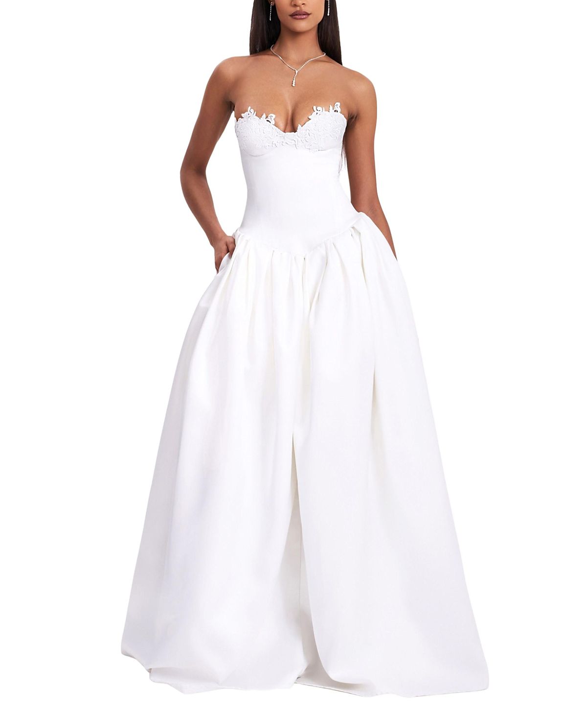 Miss Circle Naila Lace Trim Strapless Drop Waist Wedding Gown