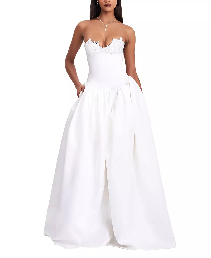 Miss Circle Naila Lace Trim Strapless Drop Waist Wedding Gown
