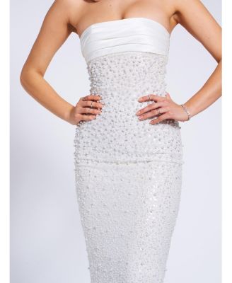 Lainey Satin Sequin Beaded Maxi Evening Dress