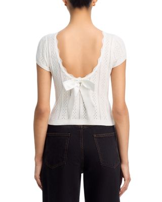 Pointelle Knit Satin Bow Top - Exclusive