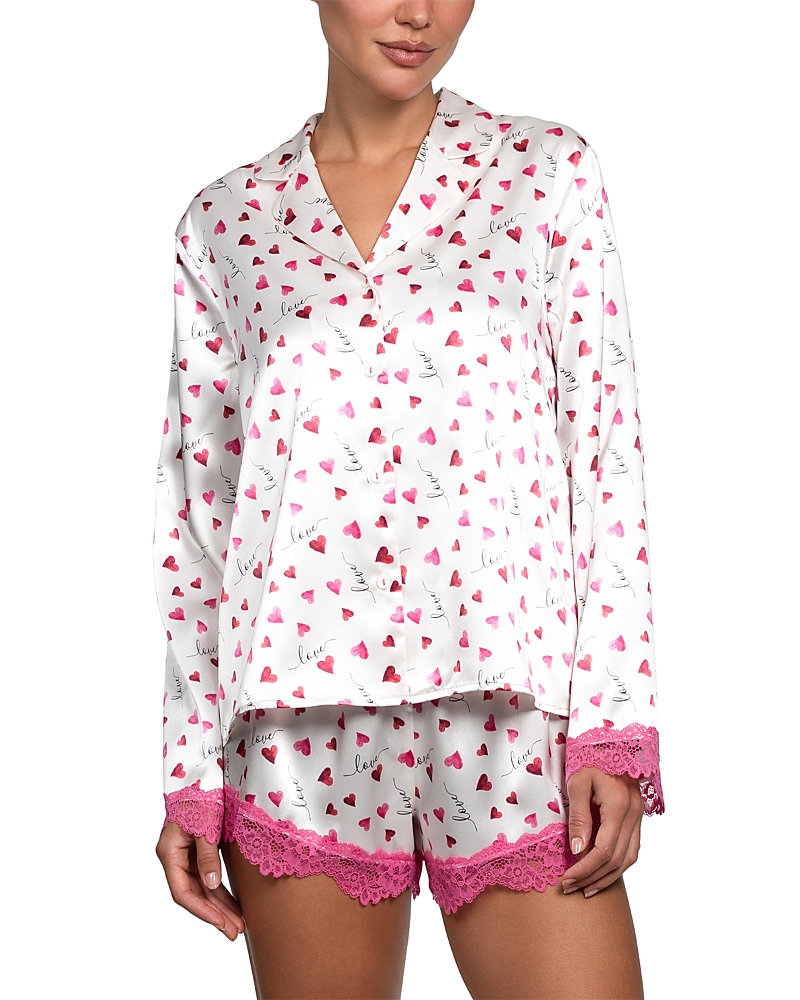In Bloom By Jonquil Stretch Satin Novelty Heart Shortie Pajama Set In Multi