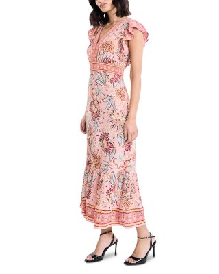 V Neck Flutter Sleeve Dress